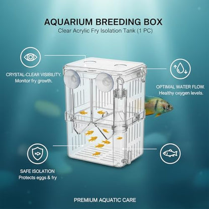 Aquarium Breeding Box for Fry Isolation and Egg Separation, Clear Acrylic and PP Plastic (1 PC)