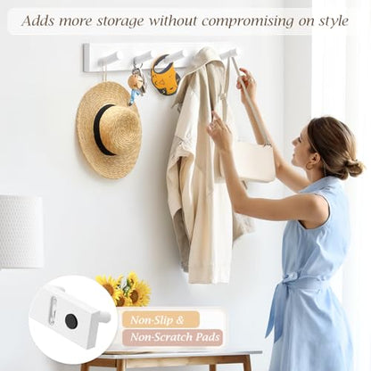 Coat Rack Wall Mount, Wooden Coat Hanger, White, 1 Pcs - color: White