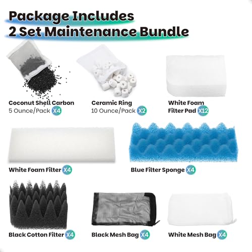 38 Pack Canister Filter Media Kit for Fluval 306 & 307 Aquarium Fish Tank, Including Bio Foam, Activated Carbon & Ceramic Rings, 2 Sets Filter Bio Media Maintenance Bundle