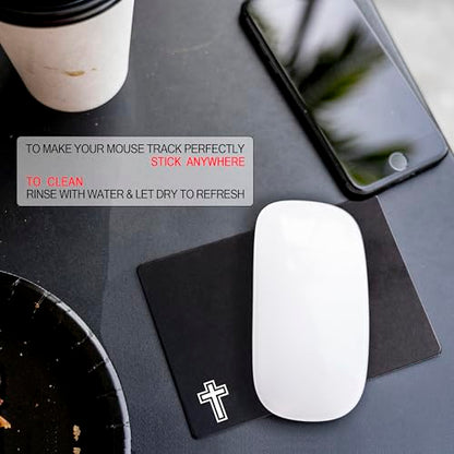 Mouse Pad Adhesive Bottom - Sticks to Any Surface - Portable - Webcam Covers and Screen Cleaner Included (Cross-Black) - color: CROSS - BLACK