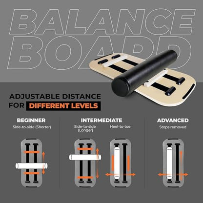 Balance Board Surf Trainer with Adjustable Stoppers - 2 Different Distance Options Balance Board for Surfing, Snowboarding, Skiing, Skateboarding, 300lbs Capacity - color: Panda