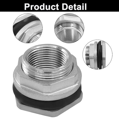Murtenze 3/4" Bulkhead Water Tank Connector, Stainless Steel Water Tank Fitting Thru-bulk Adapter, Water Pipe Connector for Rain Barrels/Aquariums/Water Tanks - size: 0.75 Inch