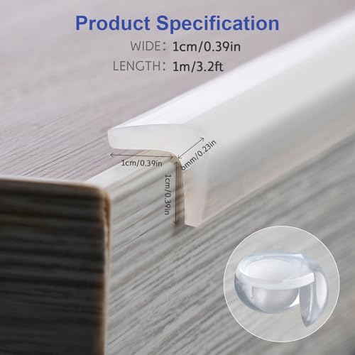 Ultra-Soft Silicone Edge Guards for Baby Proofing,Edge Protector 100% Silicone,Pre-Taped Adhesive Corner Protectors,Clear Child-Safe Table & Furniture Bumpers (1cmx1m)