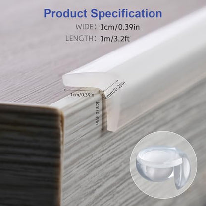 Ultra-Soft Silicone Edge Guards for Baby Proofing,Edge Protector 100% Silicone,Pre-Taped Adhesive Corner Protectors,Clear Child-Safe Table & Furniture Bumpers (1cmx1m)