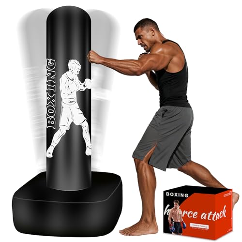 Freestanding Puncing Bags for Adults Teens, Heavy Bag with Stand Boxing Bag with Boxing Gloves, Electric Air Pump, Reflex Ball, 70" Kickboxing Bag for Training MMA Muay Thai Gym - color: White Athlete - Accessories Not Included