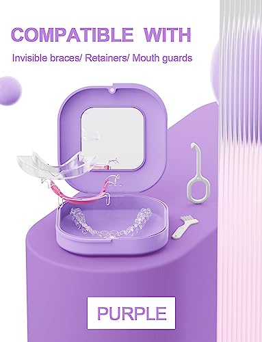 HEMILAB® Retainer Case, Slim Aligner Case with Vent Holes, Compatible with Invisalign, Mouth Guard Box with Retainer Removal Tool, Purple