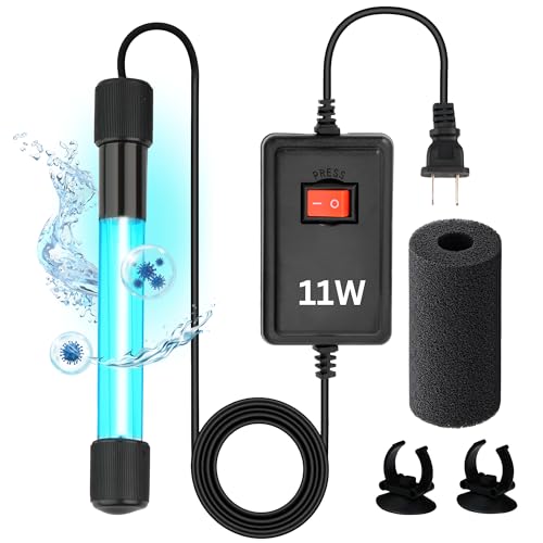 11W UV Sterilizer for Aquarium– UV-C Clean Light with a 9.84 ft Cord for Use in Filters, Sumps and Small Ponds |Clears Green Water, Removes Cloudiness & Promotes a Healthy Clear Tank for Fish & Plants - color: Without Timer, size: 11W UV Light