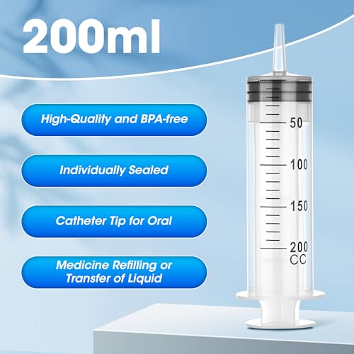 200 ml Large Syringe for Liquids, Syringe Without Needle, for Thick Liquids, 3 Pack Individually Wrapped - style: 200 mL