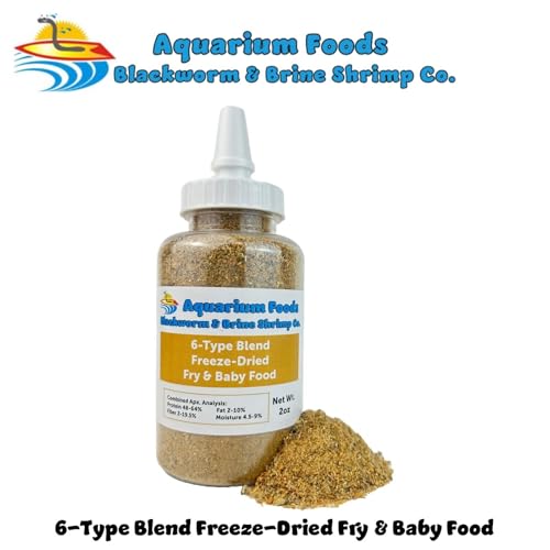6-Type Baby Blend- Bloodworm, Brine Shrimp, Plankton, Mysis, Tubifex, Krill, for Tropical Fish Fry, Babies, Guppies, Tetras, Bettas, Nano Fish…2oz Squeeze Bottle