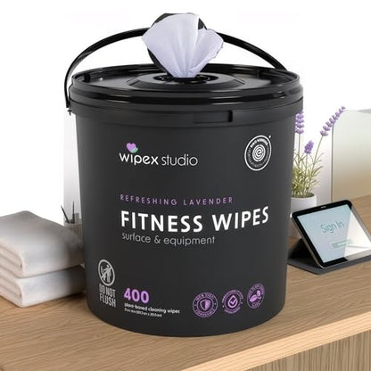 Wipex Gym Wipes – EWG Verified, Fitness Equipment Wipes, Plant-Based Cloth - Lavender & Vinegar to Clean Surfaces, Safe Yoga Mat Cleaner, All Purpose Gym Cleaner, Peloton Bikes, 400 Count (2 Pk) - size: 400 Count (Pack of 2), style: Lavender: Bucket