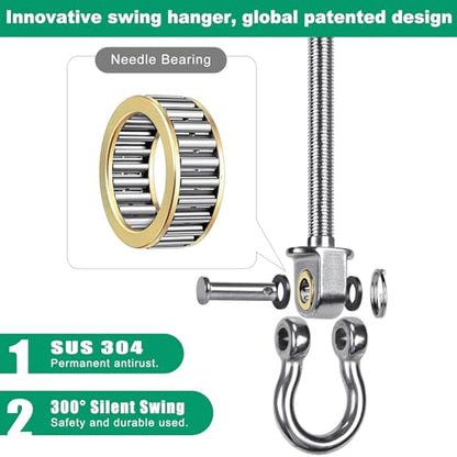 SELEWARE 2 Pcs Stainless Steel Bearing Swing Hangers Heavy Duty Swing Hooks | 5" x M2/5" Swing Bolt for Wood and Steel Beam, Swing Sets Hardware for Hammock, Yoga, Porch Swing, Heavy Bag, 1500LB Capacity - color: 2 Pack Bearing Hangers (5" X M2/5" Threade
