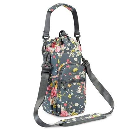 sportsnew 40oz Insulated Crossbody Water Bottle Bag Gym Hiking Phone Pocket - color: Rose