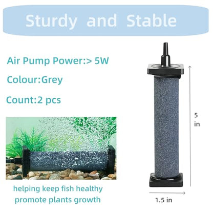 AQUANEAT Aquarium 5 inch Air Stone Cylindrical 2 Pack, Large Airstone, Aerator Bubble Diffuser, Air Pump Accessories for Aquariums, Hydroponic, Ponds and Fish Tanks - size: 5 inch