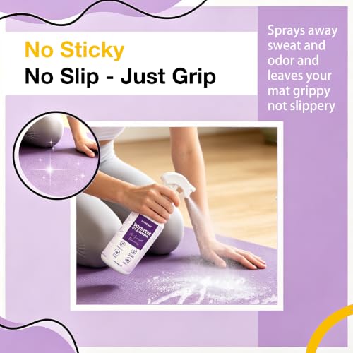 Yoga Mat Cleaner Spray - Powered By Essential Oil, Removes Sweat & Odor | Natural Plant Based | No Sticky Residue | Safe for All Mats(Yoga & Pilates)–Microfiber Towel Included (8.45oz, Lavender) - size: 8.45 Fl Oz (Pack of 1)