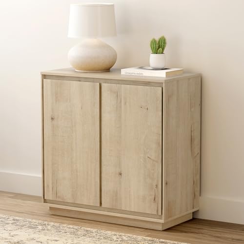 Buffet Storage Cabinet Set of 3, Sideboard Accent Cabinet with Adjustable Shelves and Handless Design, Credenza, Console Table for Living Room, Light Oak