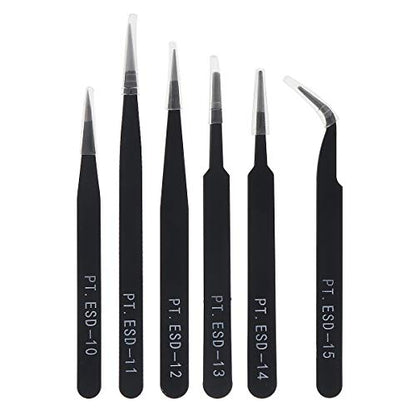 6PCS Precision Tweezers Set, ESD Tweezers Set, Anti-Static Stainless Steel Tweezers, Non-magnetic Curved Tweezers Set, Electronics Tweezers Kit for Jewelry, Craft, Electronics
