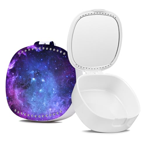 Retainer Case With Mirror and Ventilation Holes - Mouth Guard, Denture, Orthodontic Aligner, Night Guard - Purple Star - color: Purple Star