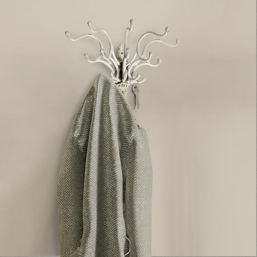 Creative Co-Op Antique Decorative Cast Iron Multi Hook Wall Hanger with 15 Hooks, Distressed White - color: White