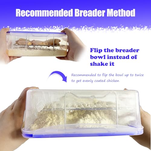 Batter Bowl, Breading Bowl with Lid Flour Shaker for Seasoning Fried Chicken, Fish, Shrimp, Just Flip (Blue)