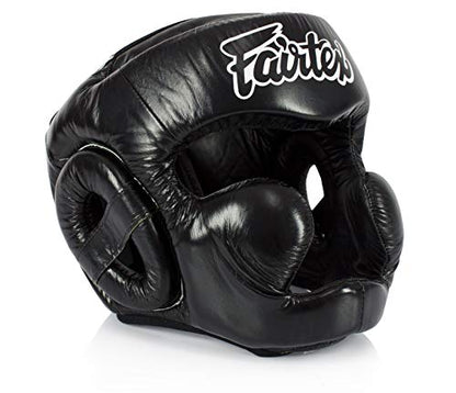 Fairtex Full Head Guard, Muay Thai MMA Sparring Helmet Protective Headgear - color: HG13 Black Lace-up, size: Medium