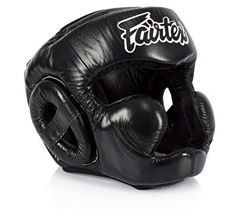 Fairtex Full Head Guard, Muay Thai MMA Sparring Helmet Protective Headgear - color: HG13 Black Lace-up, size: X-Large