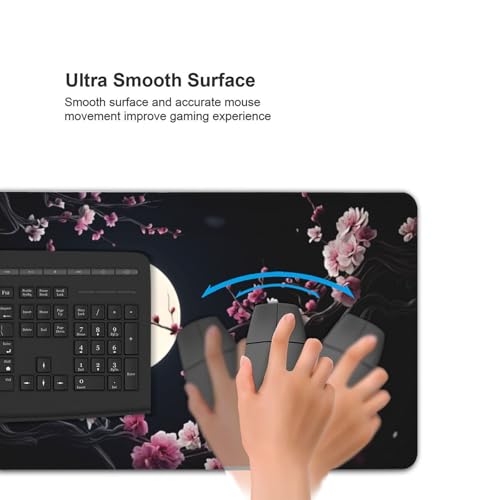 XXL Gaming Mouse Pad 35.4 x 15.7 Inch, Large Extended Desk Mousepad with Cherry Blossom Moon Design, Water-Resistant Surface, Stitched Edges, Non-Slip Rubber Base Desk Mat - color: Cherry Blossom Moon