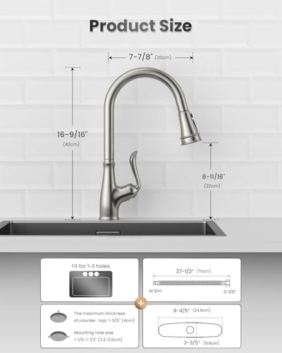 APPASO Patented Brushed Nickel Kitchen Faucet, Lead-Free Single Handle Kitchen Faucet with Pull Down Sprayer for RV Bar Laundry, cUPC-Certified Pull-Out Hose, Water Supplies & Valve - color: Brushed Nickel