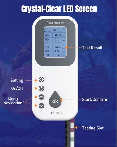 Pawfly 6 in 1 Digital Water Testing Kit, 50 Strips Fresh/Salt Aquarium Water Test Kit, Fish Tank Water Testing Kit, Digital Water Tester for pH, Nitrate, Nitrite, Chlorine, Total Hardness & Carbonate - size: Water Testing Kit
