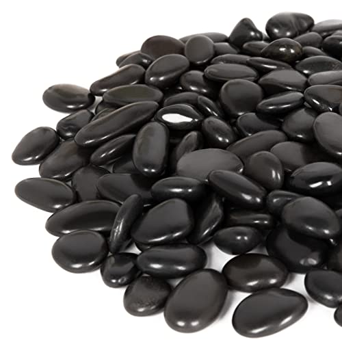 15 lb Black River Rocks for Landscaping, Polished Black Pebbles for Potted Plants & Vases, Large 1-2 Inch Decorative Stones for Garden Beds, Planters & Aquariums Decor