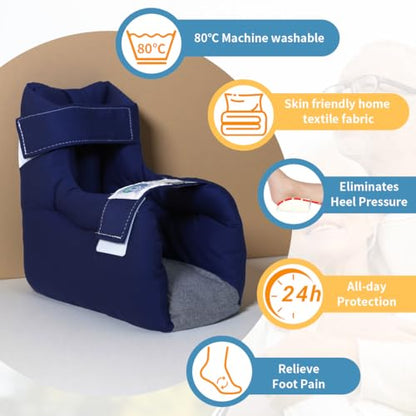 EZ Assitive Heel Protector Sleeves – Open Heel Design for Pressure Relief, Adjustable Straps, Soft & Breathable Fabric, Fits Both Feet (1pc) – Ideal for Bedridden, Elderly & Diabetic Care - color: Navy Blue