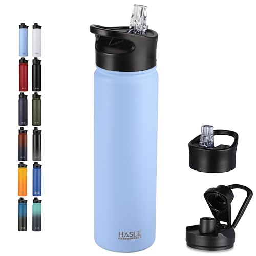 HASLE OUTFITTERS Insulated Water Bottle 22 oz Double Wall Stainless Steel Water Bottle Wide Mouth with Straw Lid & Spout Lid Keeps Cold or Hot(Blue,1) - color: Blue, size: 22 Ounces