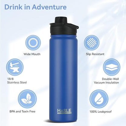HASLE OUTFITTERS Insulated Water Bottle 22 oz Double Wall Stainless Steel Water Bottle Wide Mouth with Straw Lid & Spout Lid Keeps Cold or Hot(Royal Blue,1) - color: Royal Blue, size: 22 Ounces
