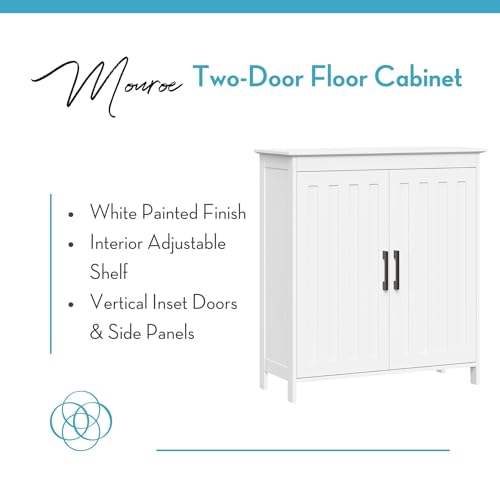 RiverRidge Monroe Two-Door Floor Storage Cabinet - Bathroom Storage Cabinet with Adjustable Shelves - Soft-Close Doors White Finish with Matte Black Handles