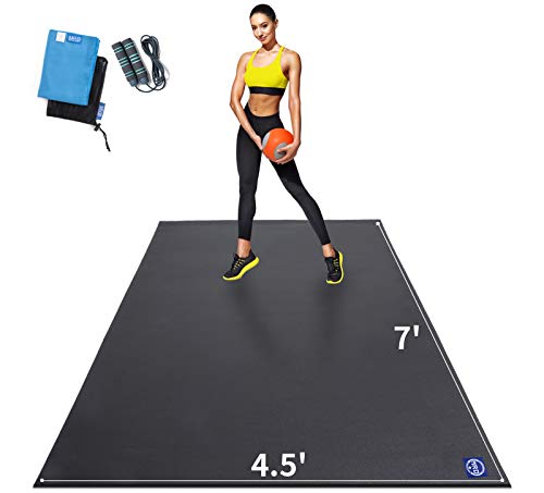 MRO Extra Large Exercise Mat For Home Gym, 8'x4.5'/7'x4.5'/6'x4.5'(7mm) Workout Mats for Gym Flooring, Non-Slip, Extra Thick Durable Cardio Mat, Ideal for Plyo, Weights, MMA, Jump Rope -Shoe Friendly - color: Black, size: 7*4.5 FT