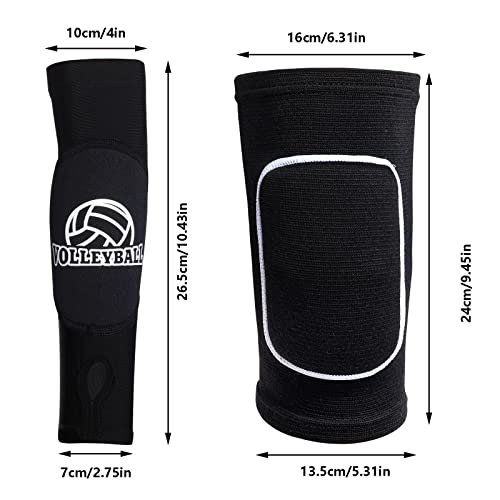 obmwang 2 Pieces Volleyball Accessories Including Volleyball Knee Pads and Volleyball Arm Sleeves with Protection Pads and Thumb Hole for Women Girls Teens Volleyball Training - color: Black