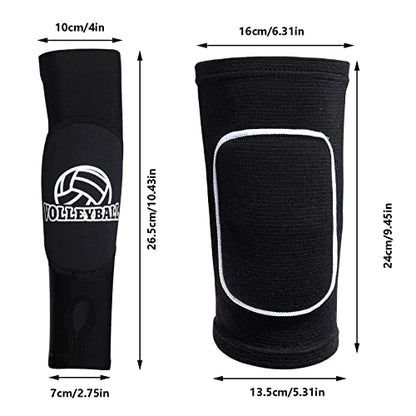 obmwang 2 Pieces Volleyball Accessories Including Volleyball Knee Pads and Volleyball Arm Sleeves with Protection Pads and Thumb Hole for Women Girls Teens Volleyball Training - color: Black