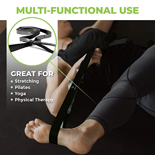 Stretching Strap for Physical Therapy, 12 Multi-Loop Stretch Strap 1" W x 8' L, Neoprene Handles, Physical Therapy Equipment, Yoga Straps for Stretching, Leg Stretcher. - color: Black/Grey