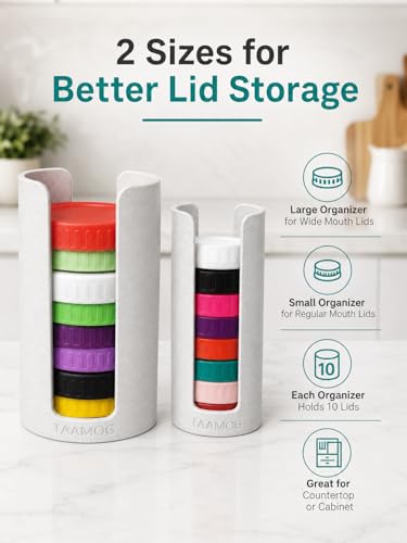 2Pcs Mason Jar Lid Organizer - 3D Printed Marble Canning Lid Storage Rack for Wide & Regular Mouth Lids, Stackable Kitchen Cabinet & Countertop Holder, Fits Reusable Canning, Yeti Lids - Marble White