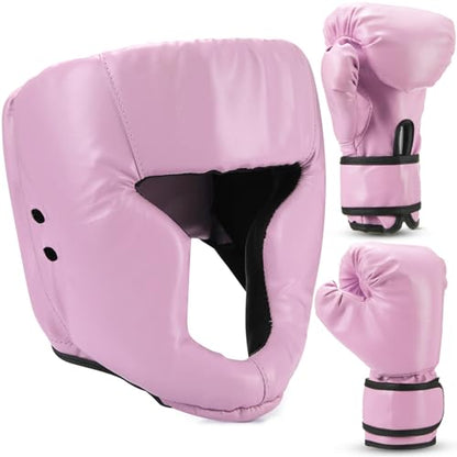 Arrowbash Kids Boxing Gloves and Headgear Set 6oz - color: Pink, style: Peach
