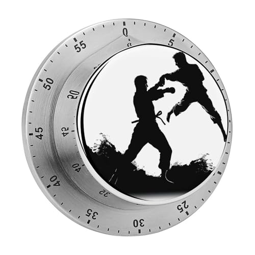 Mechanical Kitchen Timer, Kickboxing Printed Stainless Steel Timer with Magnetic Backing – No Batteries Required, Loud 70dB Alarm, Easy One-Twist Operation, Perfect for Cooking, Baking, Study, And Exe