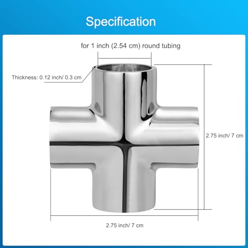 Boat Handrail Fitting 90 Degree 4-Way Cross Tube Pipe Connector for 1" Round Tubing, 316 Stainless Steel Pipe Joint, Marine Grade Pipe Fitting (2-Pack) - size: 1 Inch