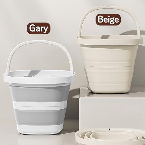 Folding Bucket, Water Bucket, 5L, 10L, Thick, Multi-Functional, Convenient, Foot Bath, Square, Stylish, Camping, Laundry, car wash, Foot Bath, Fishing (Grey-5L)