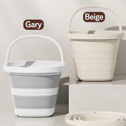 Folding Bucket, Water Bucket, 5L, 10L, Thick, Multi-Functional, Convenient, Foot Bath, Square, Stylish, Camping, Laundry, car wash, Foot Bath, Fishing (Grey-5L)