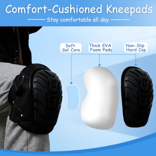 King Mills Plus Size Knee Pads with Hardshell Protection for Work, Black | Extra Large, Cleaning Floors and Tile Work, Carpenter Knee Pads, Heavy Duty Comfortable Anti-slip Foam, Floors and Gardening