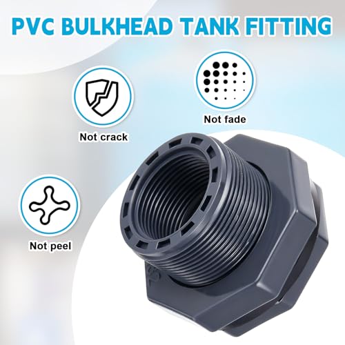 2 Pcs 1-1/4 Inch Bulkhead Fitting PVC Water Tank Connector Plumbing Pipe Threaded Bulkhead Fitting NPT for Rain Barrels, Water Tanks, Aquariums, Tubs, Pools - size: 1-1/4 Inch