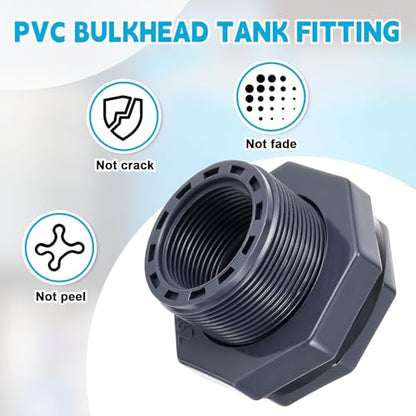 2 Pcs 1-1/4 Inch Bulkhead Fitting PVC Water Tank Connector Plumbing Pipe Threaded Bulkhead Fitting NPT for Rain Barrels, Water Tanks, Aquariums, Tubs, Pools - size: 1-1/4 Inch