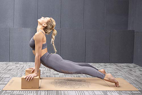 Cork Yoga Block 2 Pack for Pilates 9"x6"x4" Non-Slip & High Density