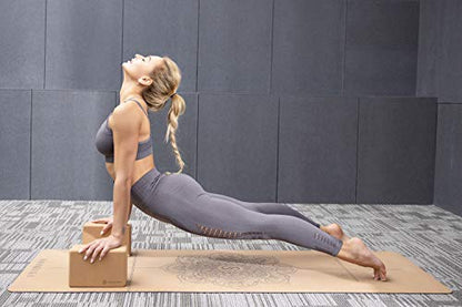 Cork Yoga Block 2 Pack for Pilates 9"x6"x4" Non-Slip & High Density