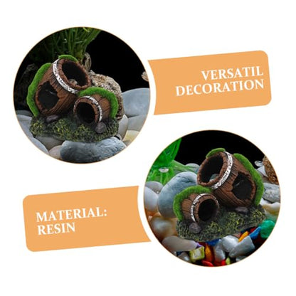 Resin Aquarium Barrel Ornament Fish Tank Broken Barrel Decoration Shrimp Hideout Shelter Realistic Fish Tank Decor for Betta and Aquarium Pets