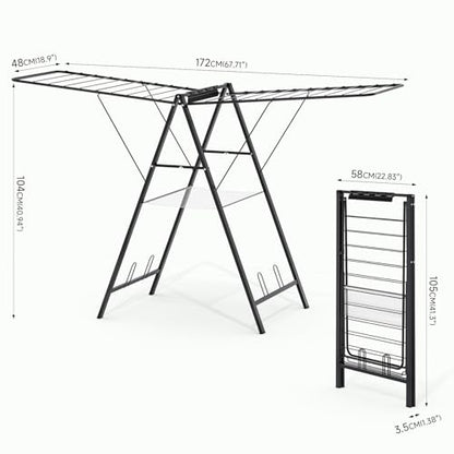 APEXCHASER 6 Height Adjustable Clothes Drying Rack with Shoe Slots, Black - color: Black